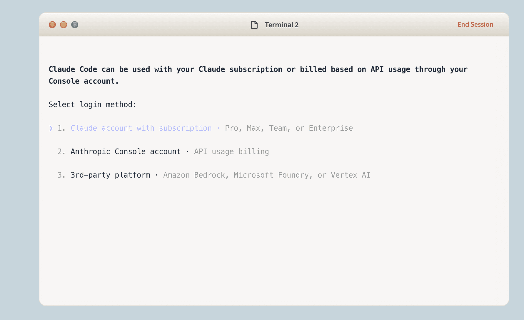 Choose Claude account with subscription